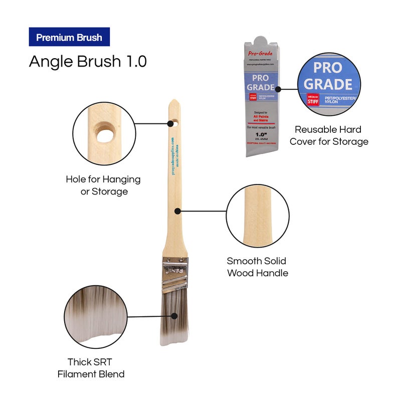 Pro-Grade 12PK 1 inch Angle Brush Premium Wall/Trim House Paint Brush Set Great for Professional Painter and Home Owners Painting Brushes for Cabinet Decks Fences Interior Exterior & Commercial Paintbrush. - Image 5